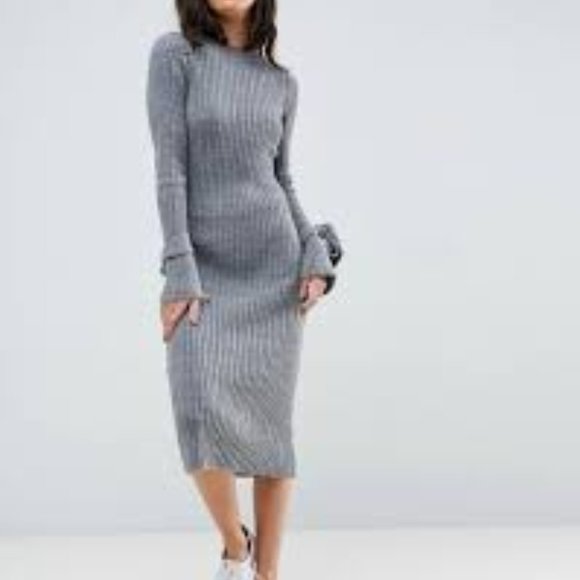 NWOT ASOS Knitted Rib Dress With Knotted Cuff - Picture 3 of 4